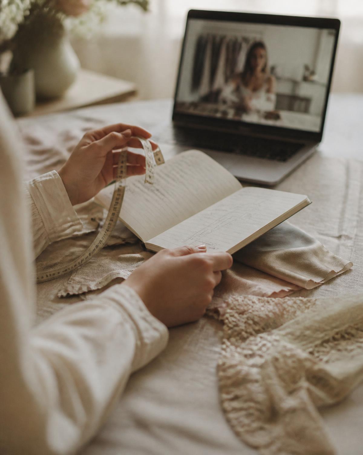 Personal bridal guidance with measuring tape and notes at home